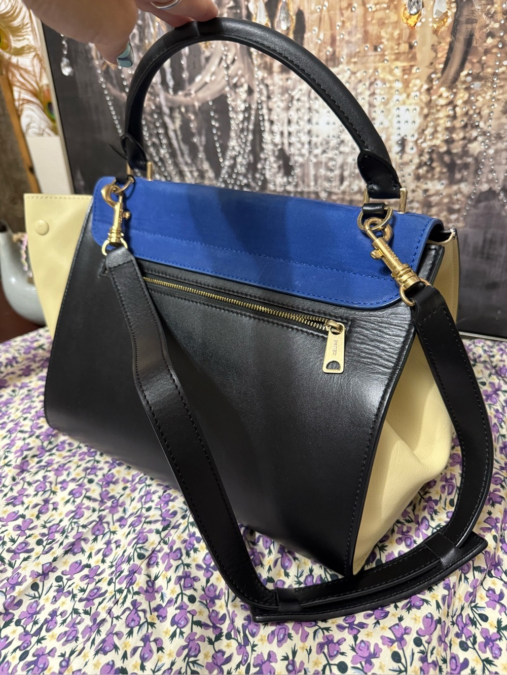 Celine Royal Blue and Black Top-Handle Satchel